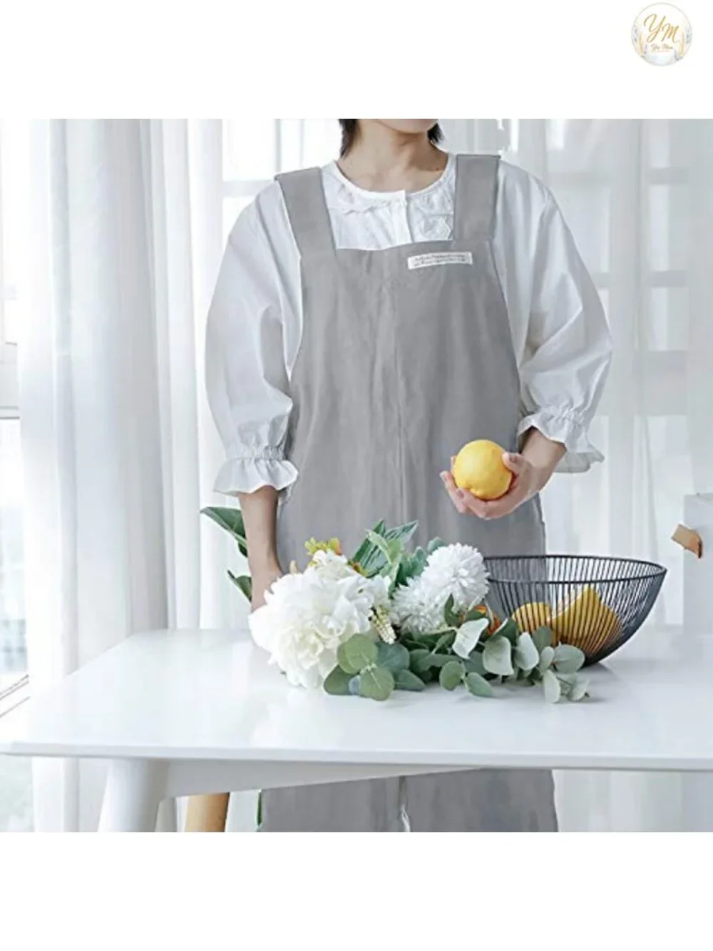Cross-Back Cotton Apron with Pockets, Unisex Kitchen & Garden
